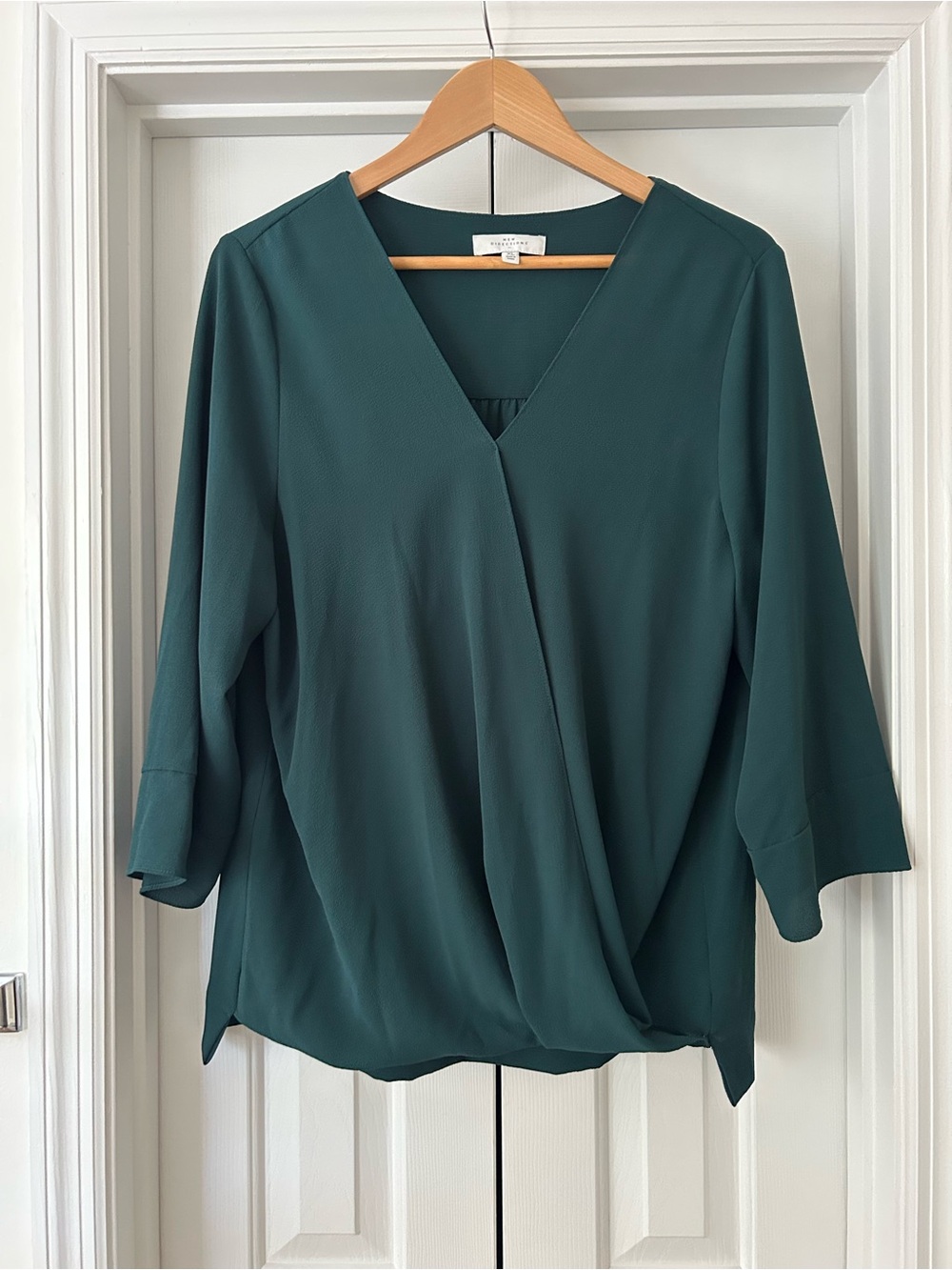 New Directions Green Wrap-Front V-Neck Blouse